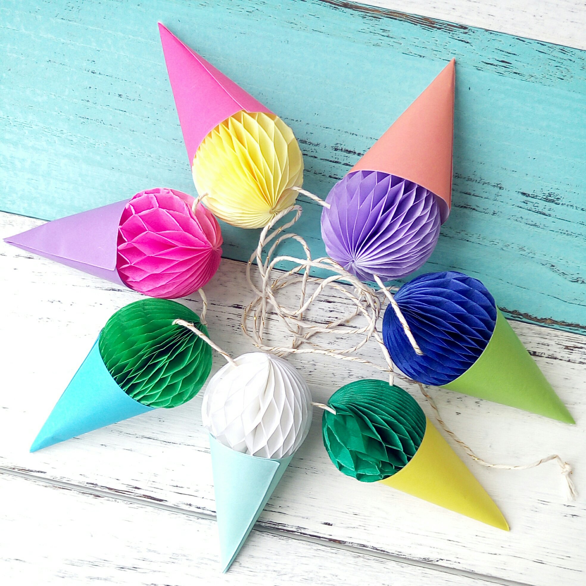 colorful paper honeycomb garland