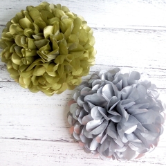 gold and silver pearlescent tissue paper pom poms