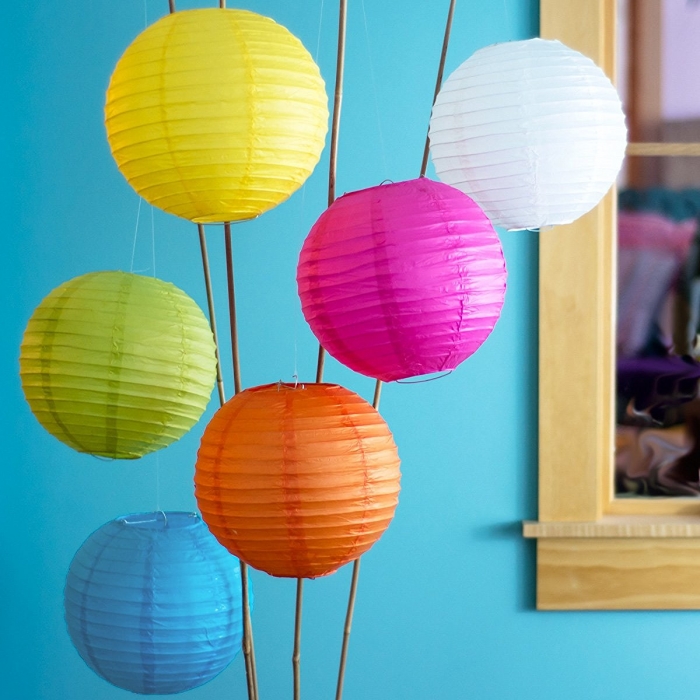 14-Inch Multicolor Set of 6 Chinese Paper Lanterns