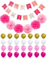 Personnalisé rose or noir joyeux anniversaire bannière avec des ballons et du papier peint pom poms pour les décorations de fête