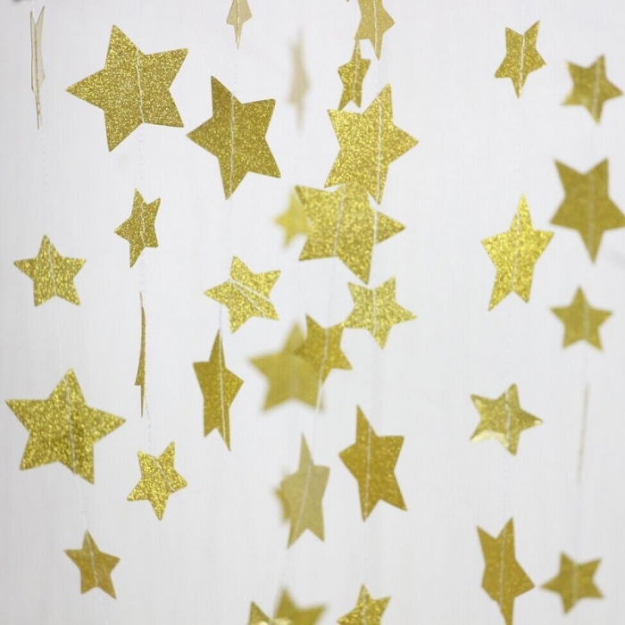 Paper Party Garland Backdrop Star Circle Dots Champagne Gold Glitter
