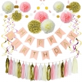 décorations d'anniversaire rose et or personnalisé pom poms fleurs glands de papier guirlande suspendue tourbillon