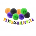 joyeux halloween kit de bannière avec des ballons en latex vert orange noir violet pompon fleur papier de soie décorations