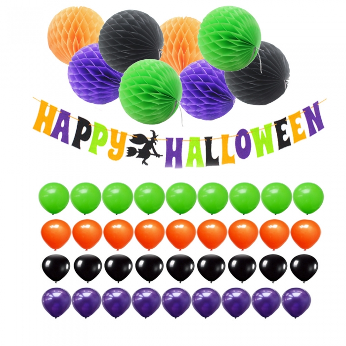 Happy Halloween Banner Kit with Latex Balloons