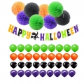 joyeux halloween kit de bannière avec des ballons en latex vert orange noir violet pompon fleur papier de soie décorations