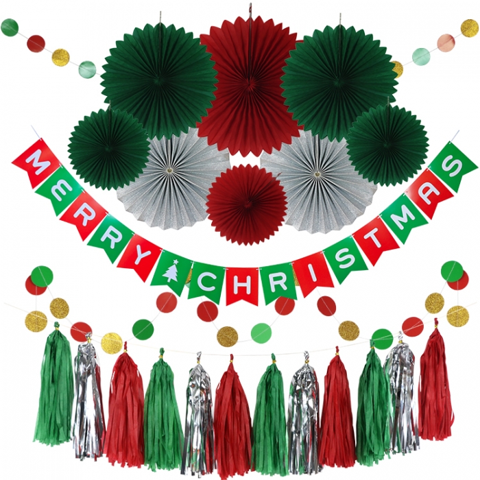 Merry Christmas Decorations paper fans set